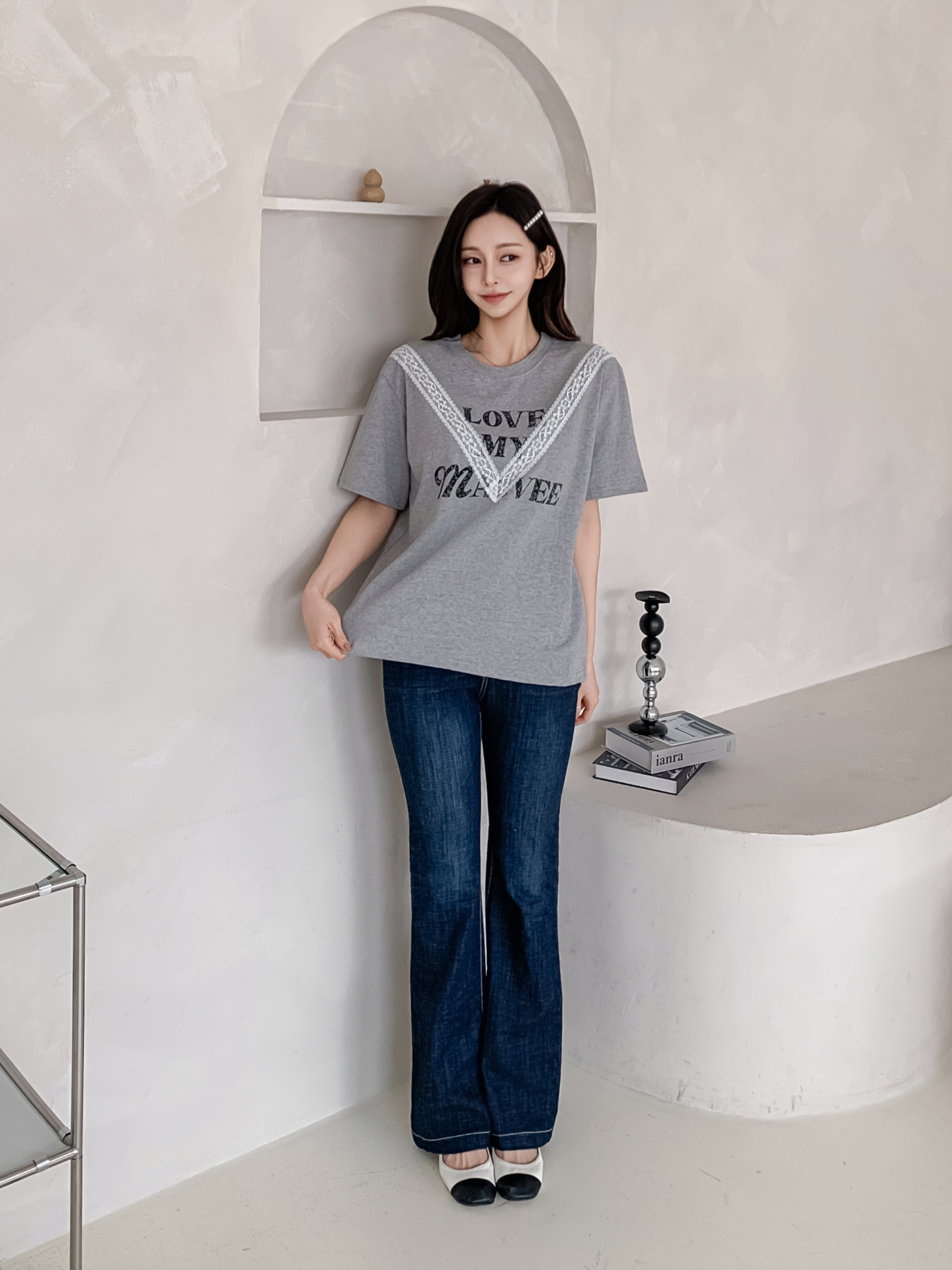 ラウンドネック半袖レタリングレースTシャツ | 詳細画像17