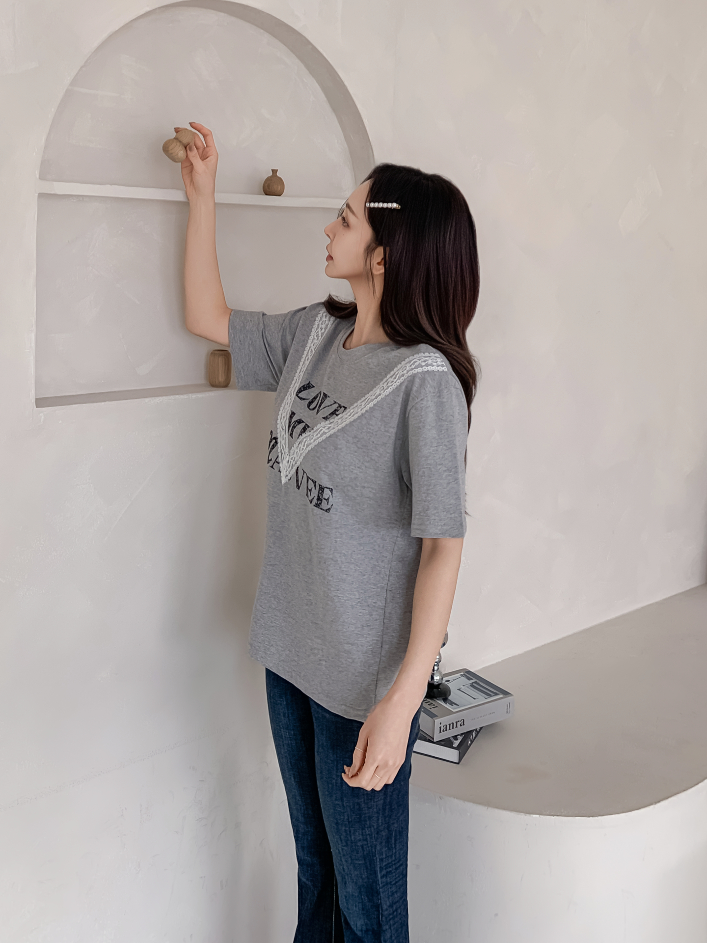 ラウンドネック半袖レタリングレースTシャツ | 詳細画像18