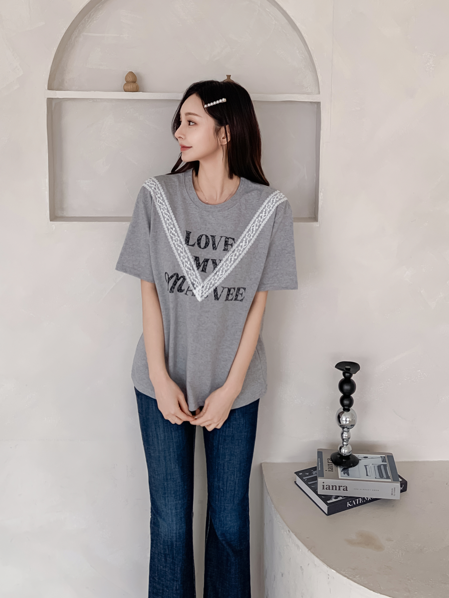 ラウンドネック半袖レタリングレースTシャツ | 詳細画像21