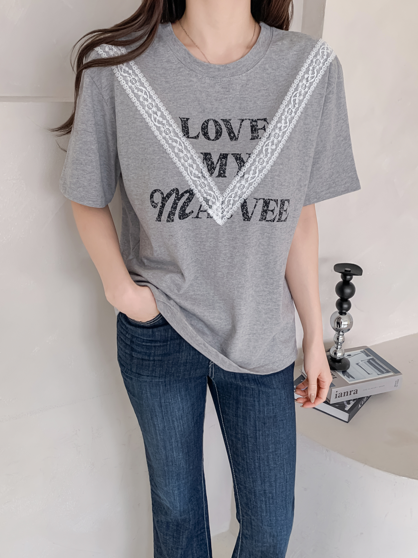 ラウンドネック半袖レタリングレースTシャツ | 詳細画像22