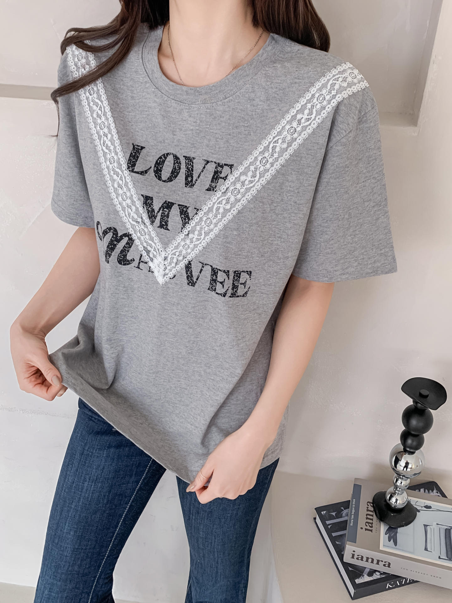 ラウンドネック半袖レタリングレースTシャツ | 詳細画像23