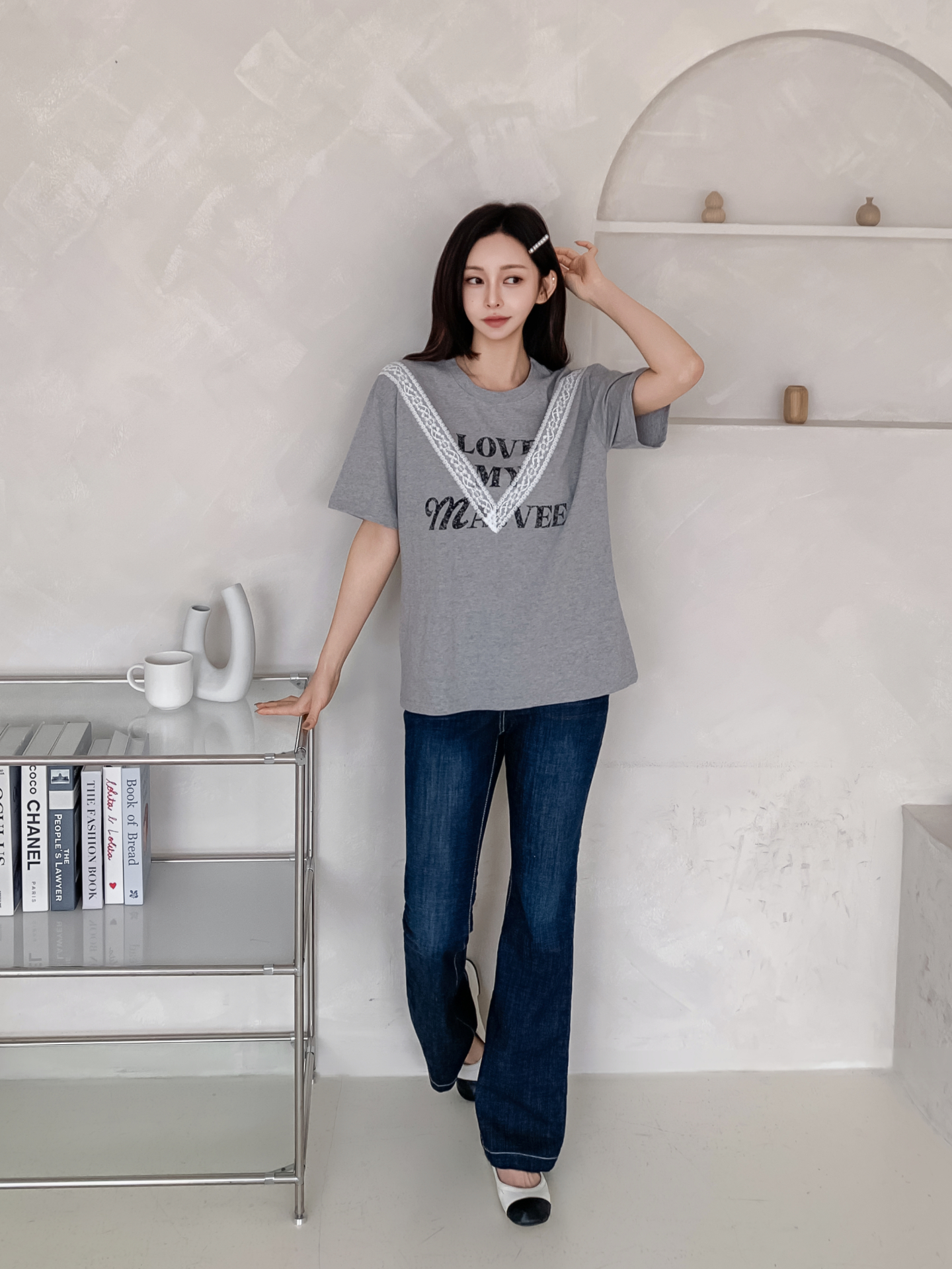 ラウンドネック半袖レタリングレースTシャツ | 詳細画像24