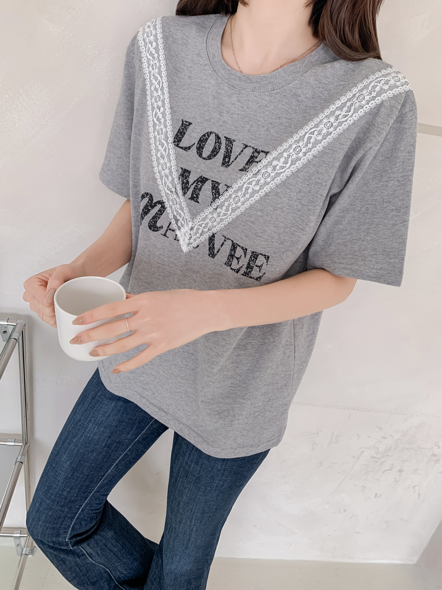 ラウンドネック半袖レタリングレースTシャツ | 詳細画像25