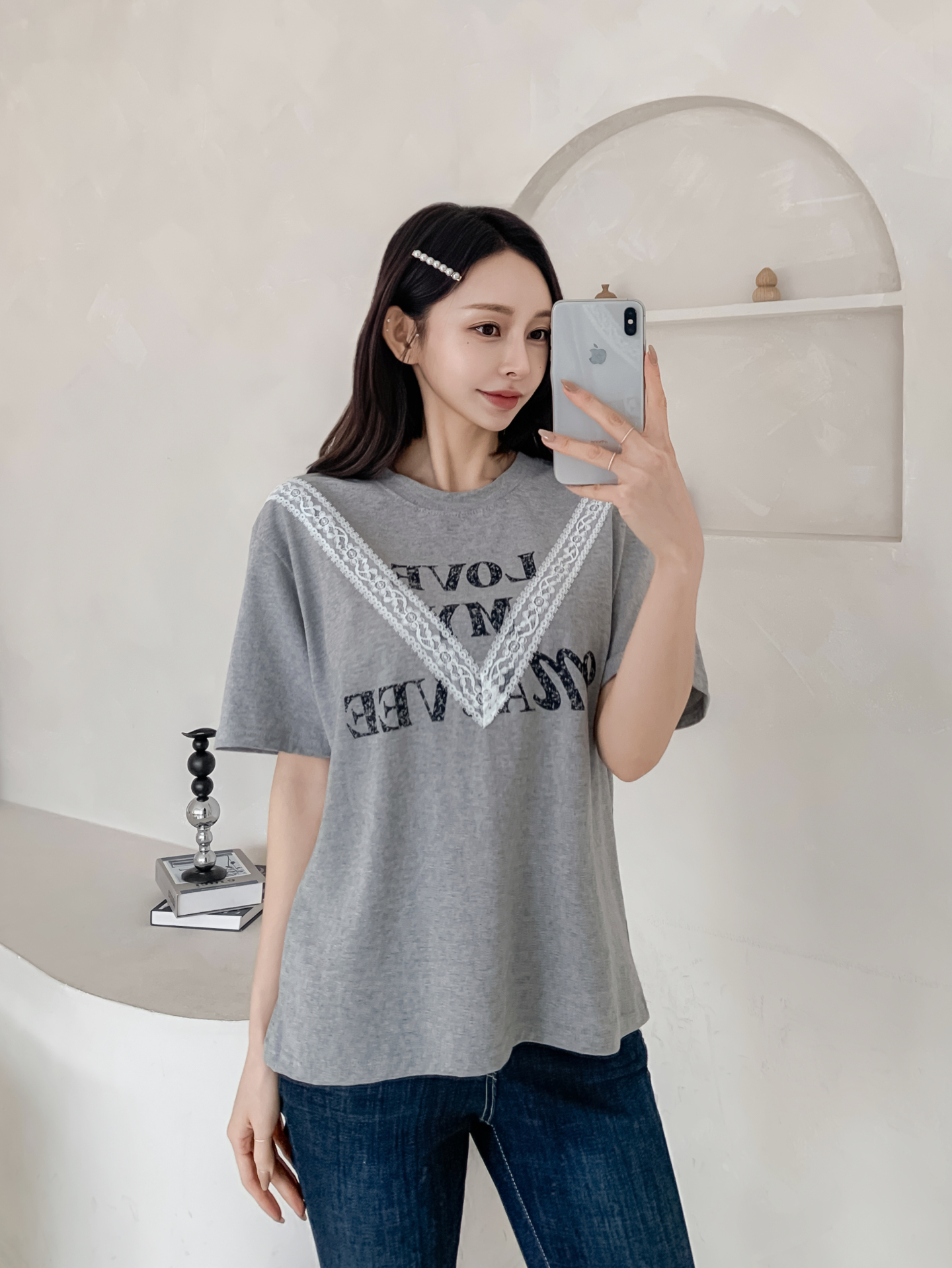 ラウンドネック半袖レタリングレースTシャツ | 詳細画像30