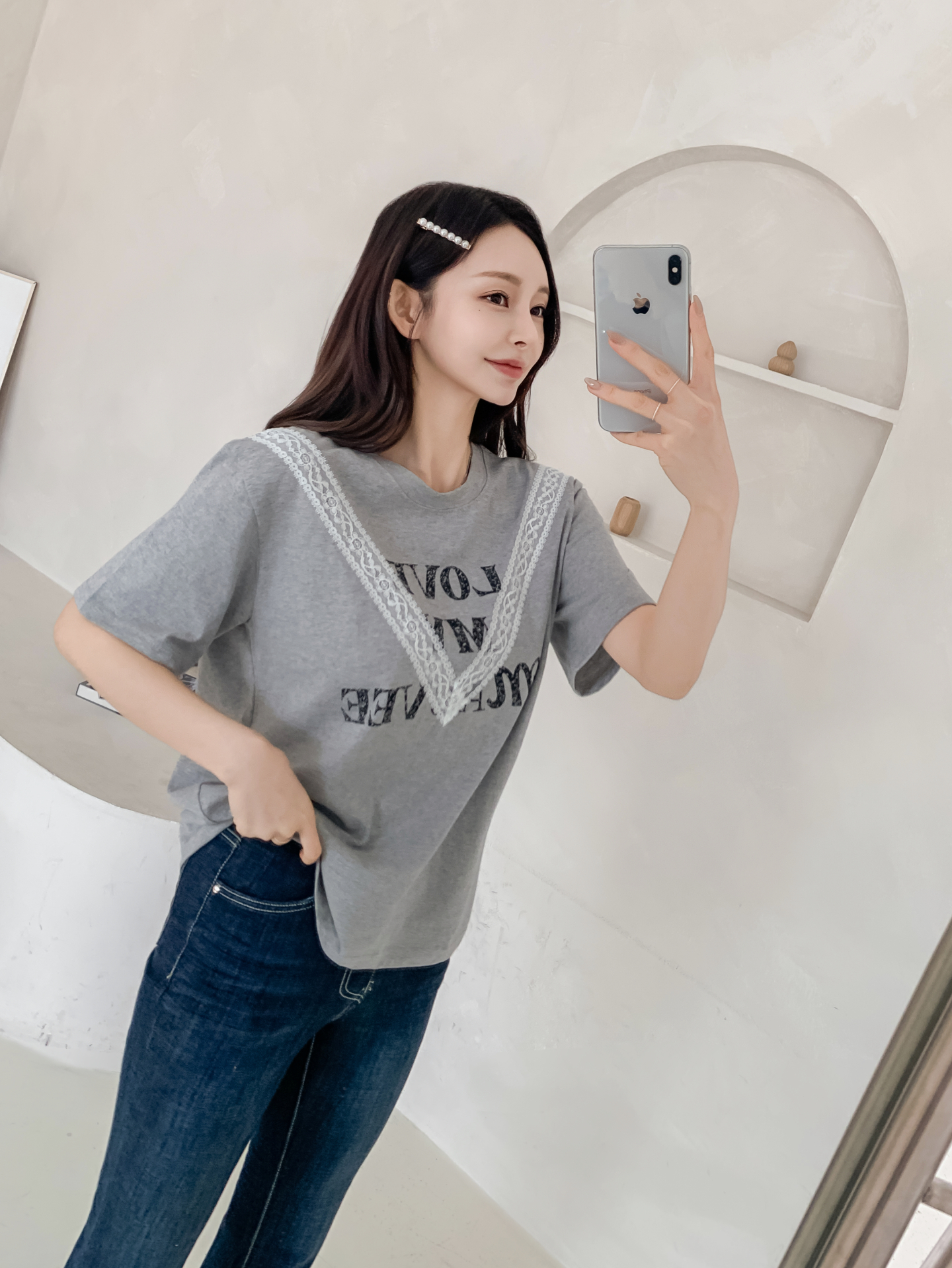 ラウンドネック半袖レタリングレースTシャツ | 詳細画像31