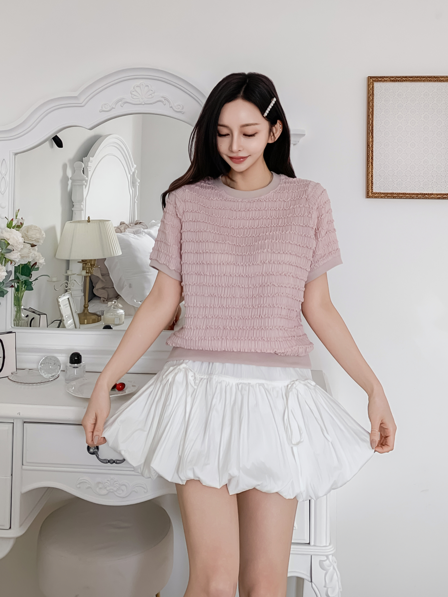 ラウンドネックシャーリングルーズ半袖ブラウス | 詳細画像10