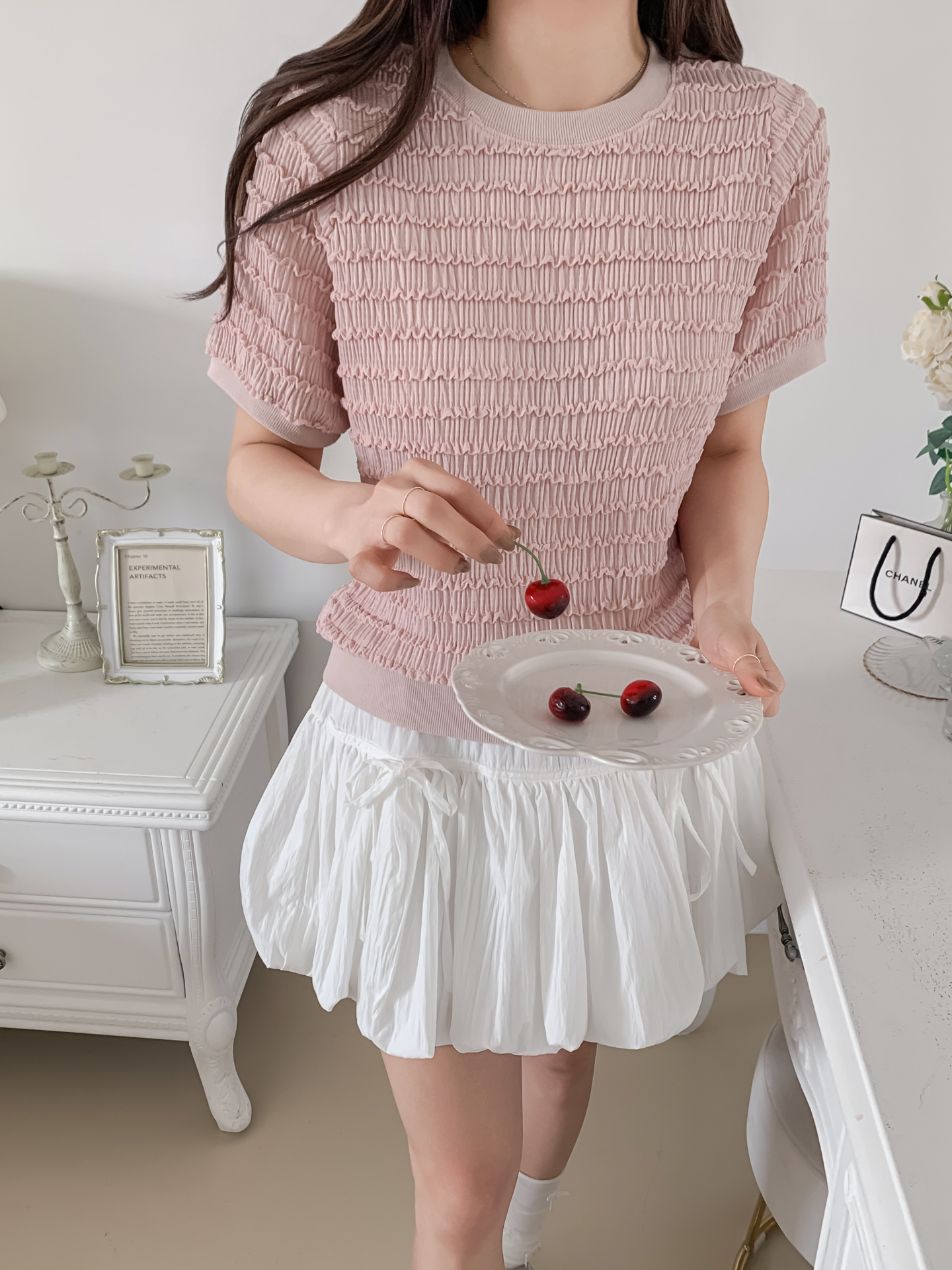 ラウンドネックシャーリングルーズ半袖ブラウス | 詳細画像14