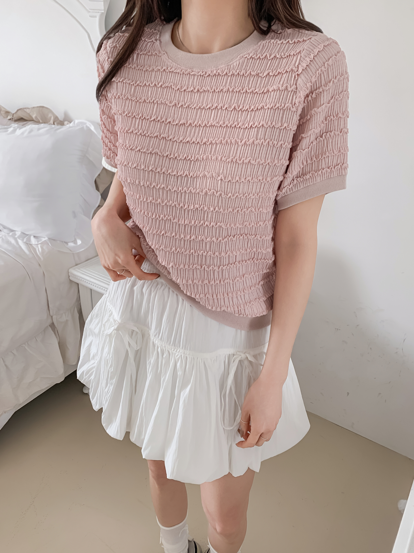 ラウンドネックシャーリングルーズ半袖ブラウス | 詳細画像16