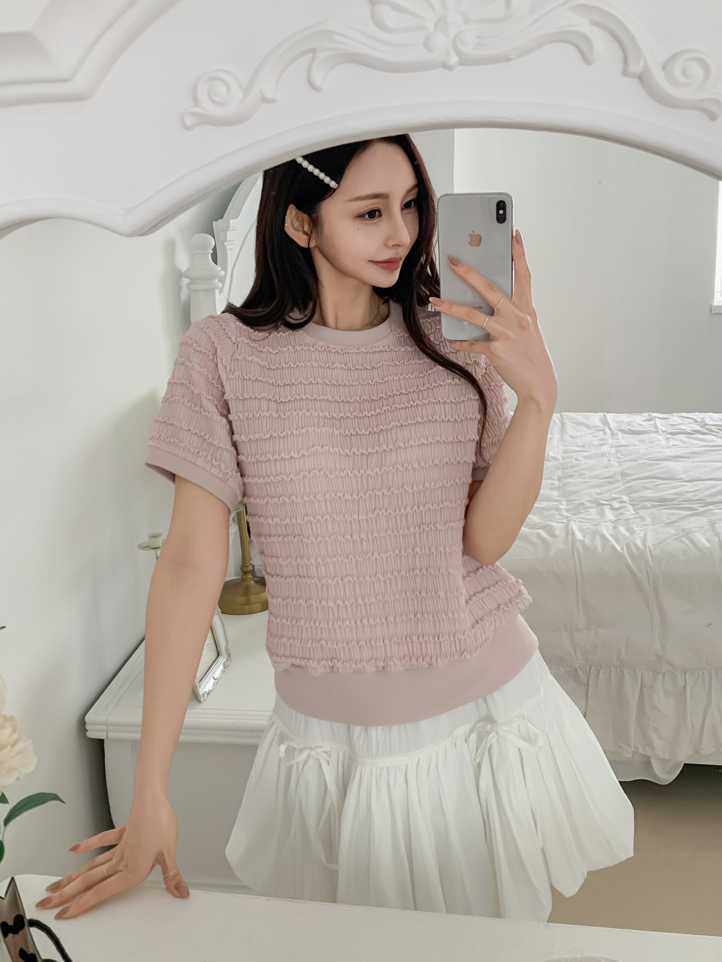 ラウンドネックシャーリングルーズ半袖ブラウス | 詳細画像17