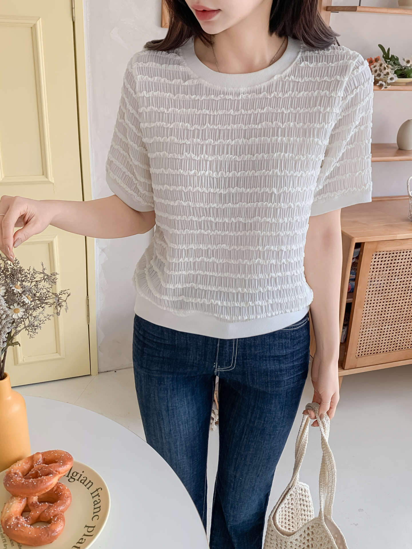 ラウンドネックシャーリングルーズ半袖ブラウス | 詳細画像19