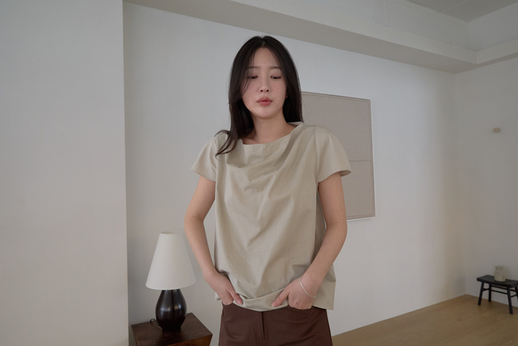 コットンストラップ半袖ギャザー無地ブラウス春夏秋 | 詳細画像9