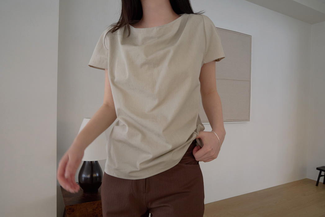 コットンストラップ半袖ギャザー無地ブラウス春夏秋 | 詳細画像10