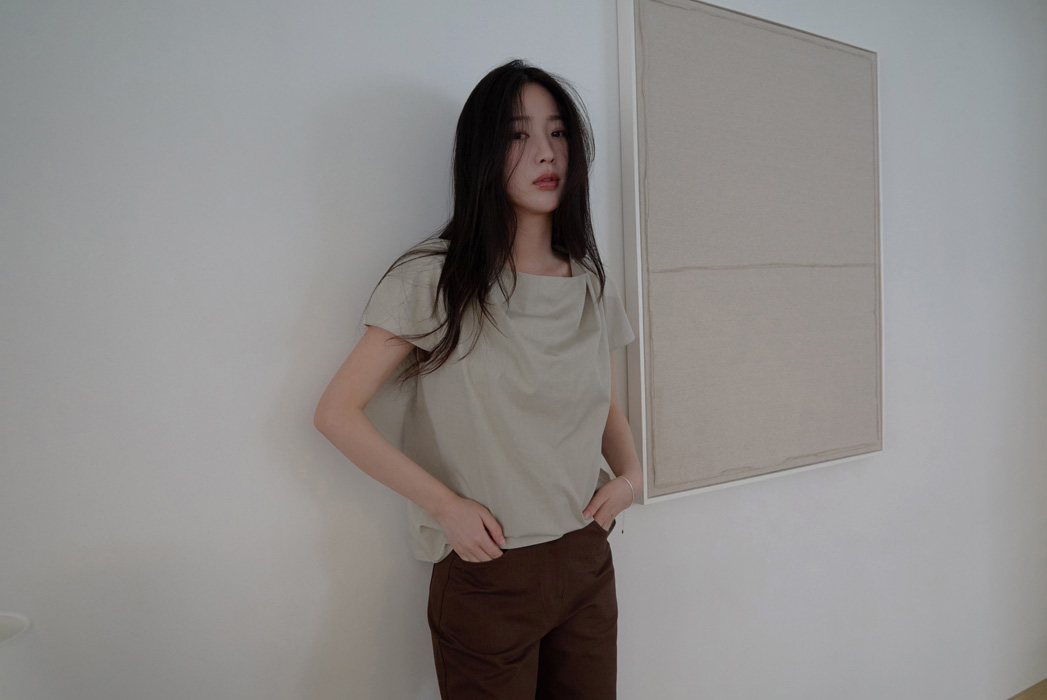 コットンストラップ半袖ギャザー無地ブラウス春夏秋 | 詳細画像20