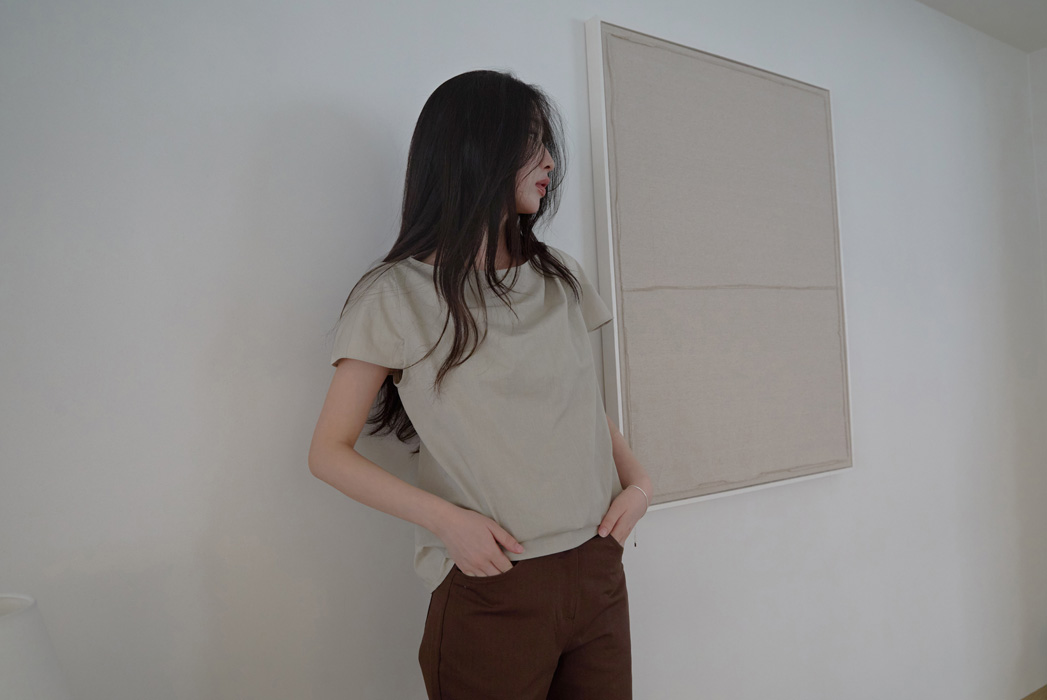 コットンストラップ半袖ギャザー無地ブラウス春夏秋 | 詳細画像21