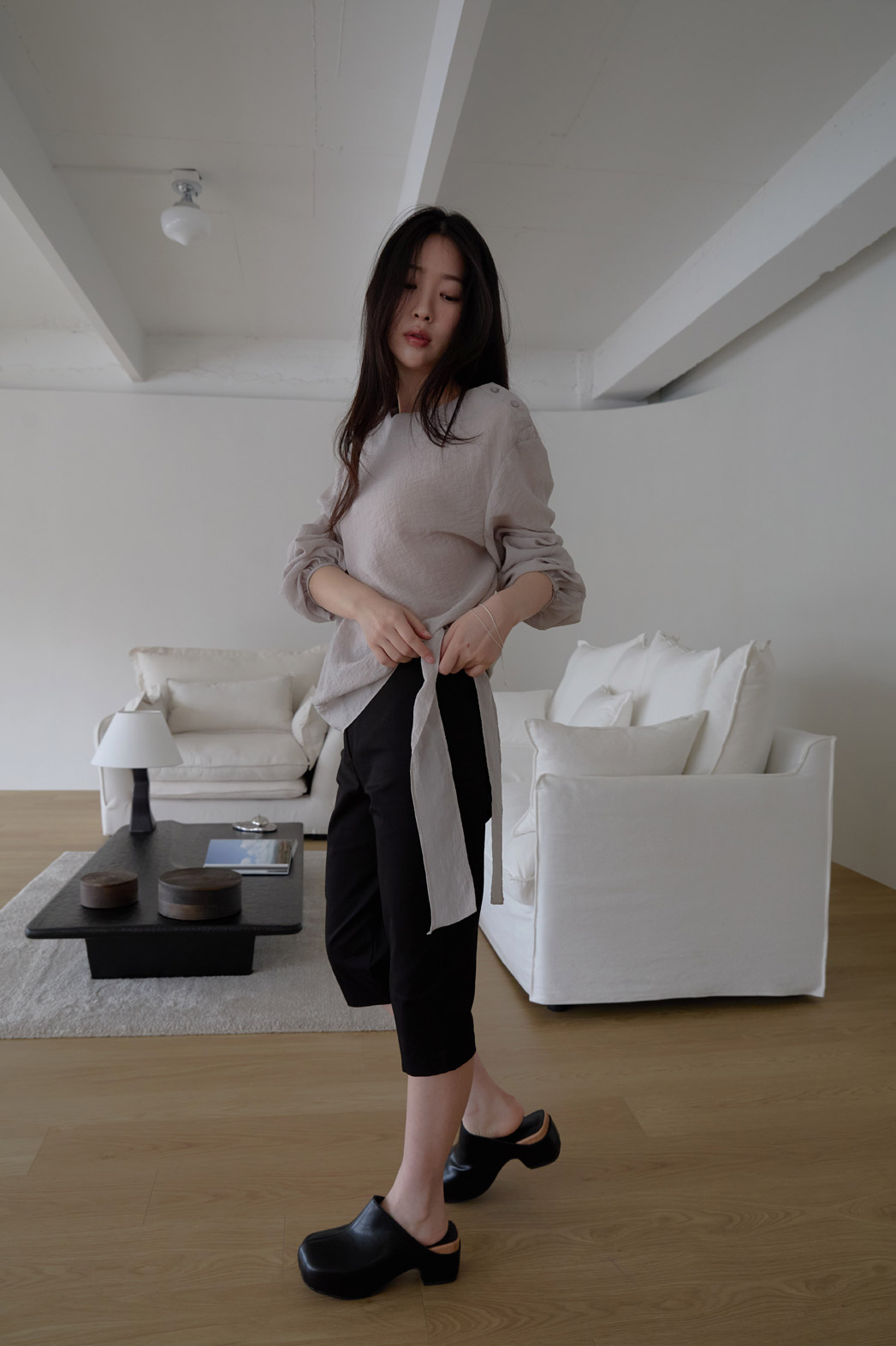 ベルベットナイロンストラップベーシック無地ブラウス春夏秋 | 詳細画像6