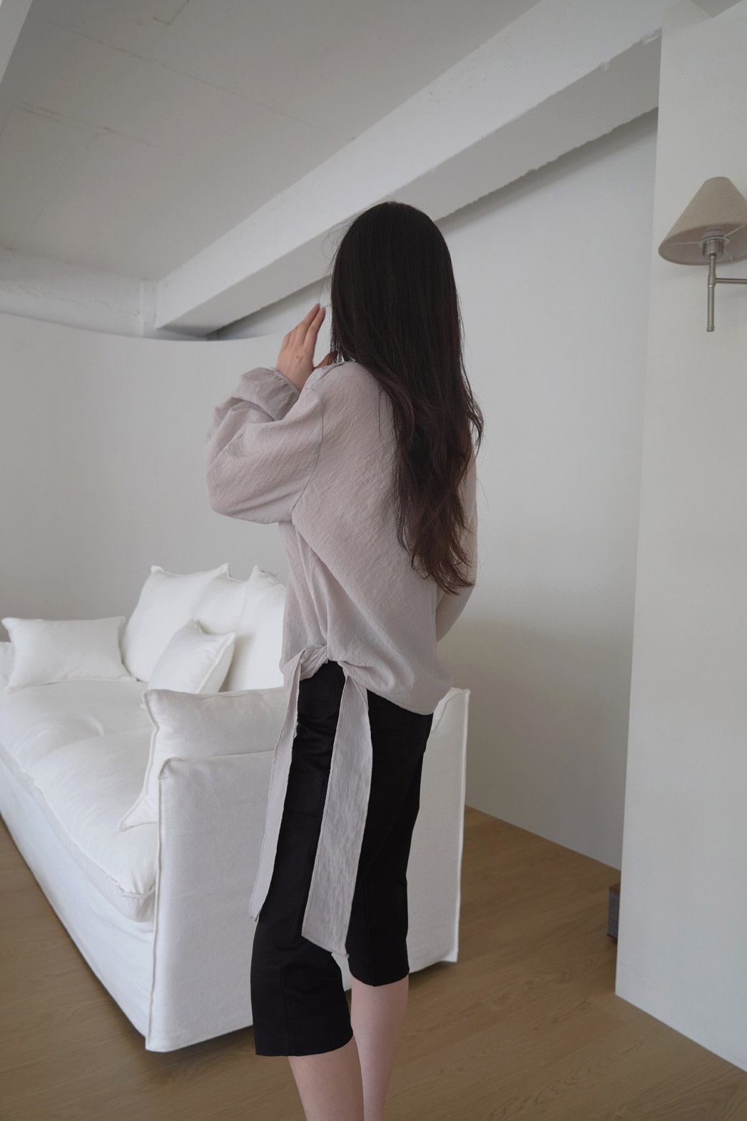 ベルベットナイロンストラップベーシック無地ブラウス春夏秋 | 詳細画像7