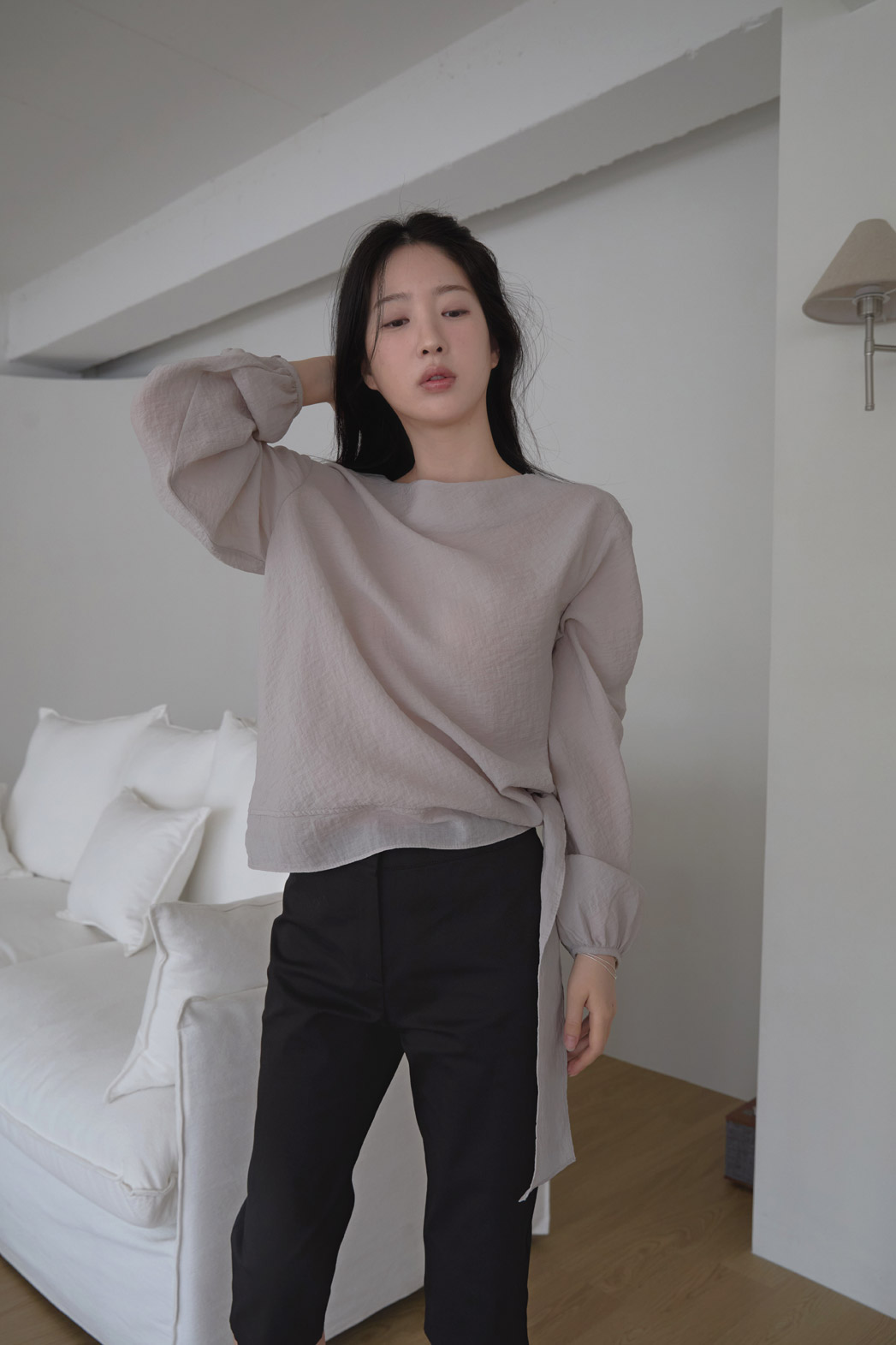 ベルベットナイロンストラップベーシック無地ブラウス春夏秋 | 詳細画像8