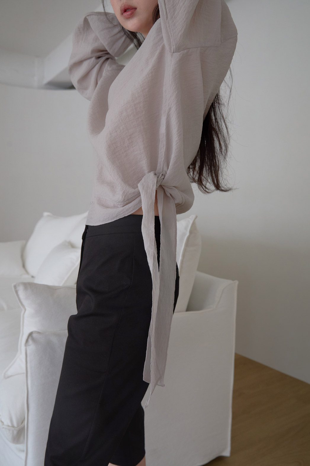 ベルベットナイロンストラップベーシック無地ブラウス春夏秋 | 詳細画像9