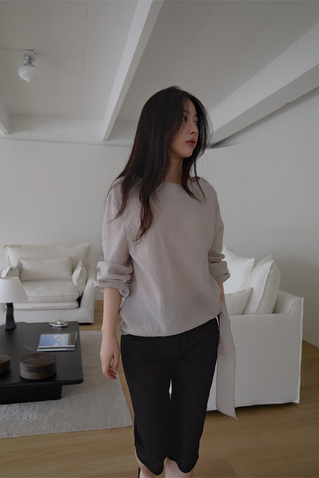 ベルベットナイロンストラップベーシック無地ブラウス春夏秋 | 詳細画像14