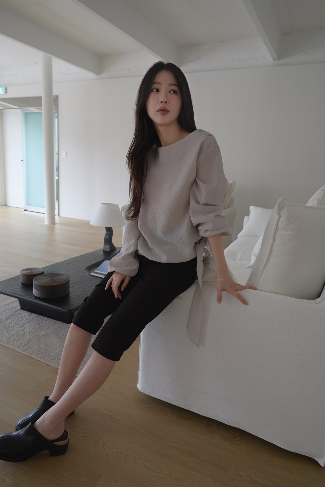 ベルベットナイロンストラップベーシック無地ブラウス春夏秋 | 詳細画像15