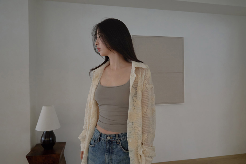 ベロアコットンボタンカラーオーバーサイズクロシェシャツ春夏秋 | 詳細画像9