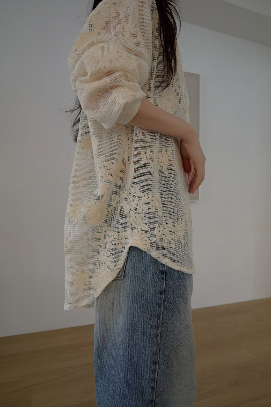 ベロアコットンボタンカラーオーバーサイズクロシェシャツ春夏秋 | 詳細画像14