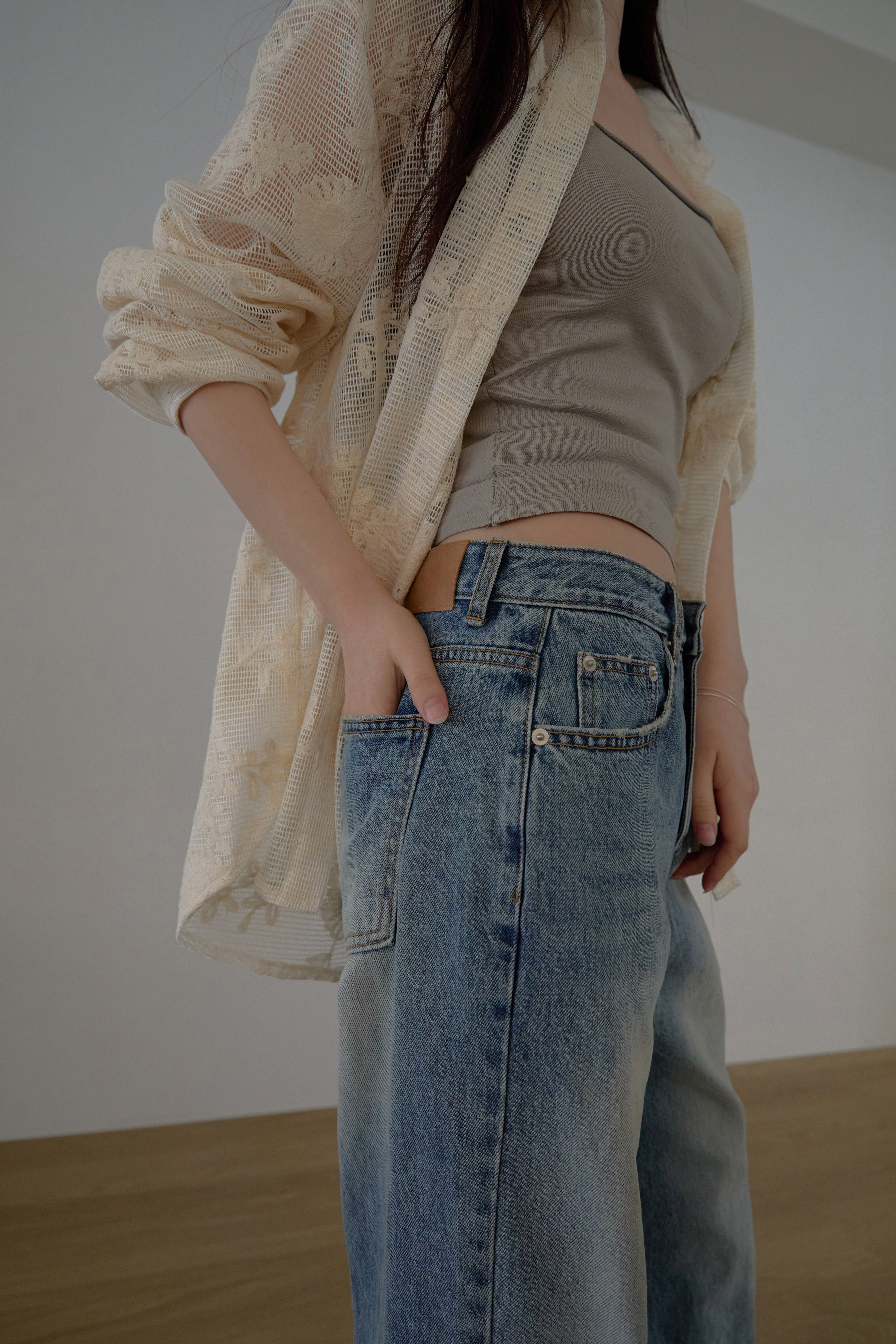 ベロアコットンボタンカラーオーバーサイズクロシェシャツ春夏秋 | 詳細画像15