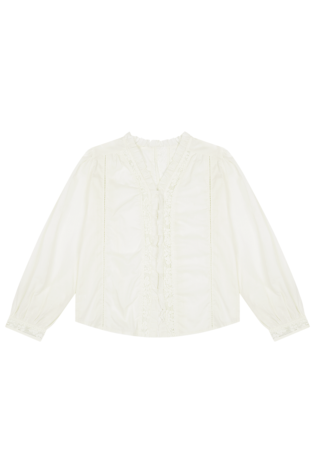 コットンフリルギャザーレースアップレースブラウス春夏秋 | 詳細画像23