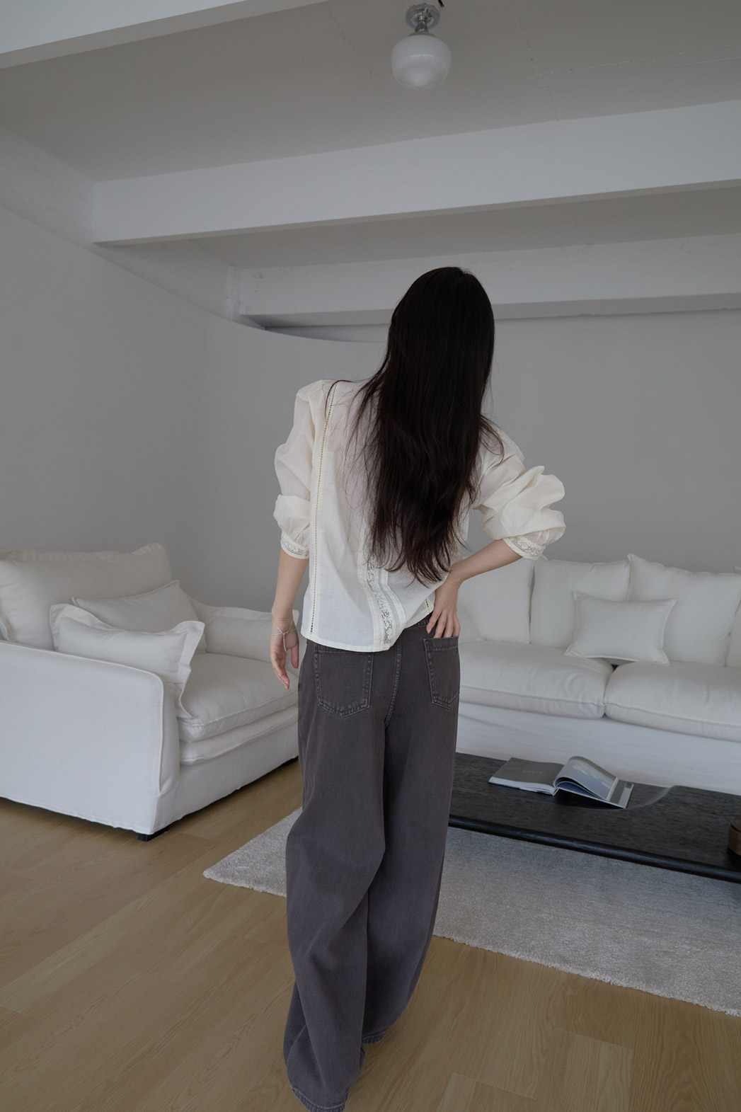 コットンフリルギャザーレースアップレースブラウス春夏秋 | 詳細画像8