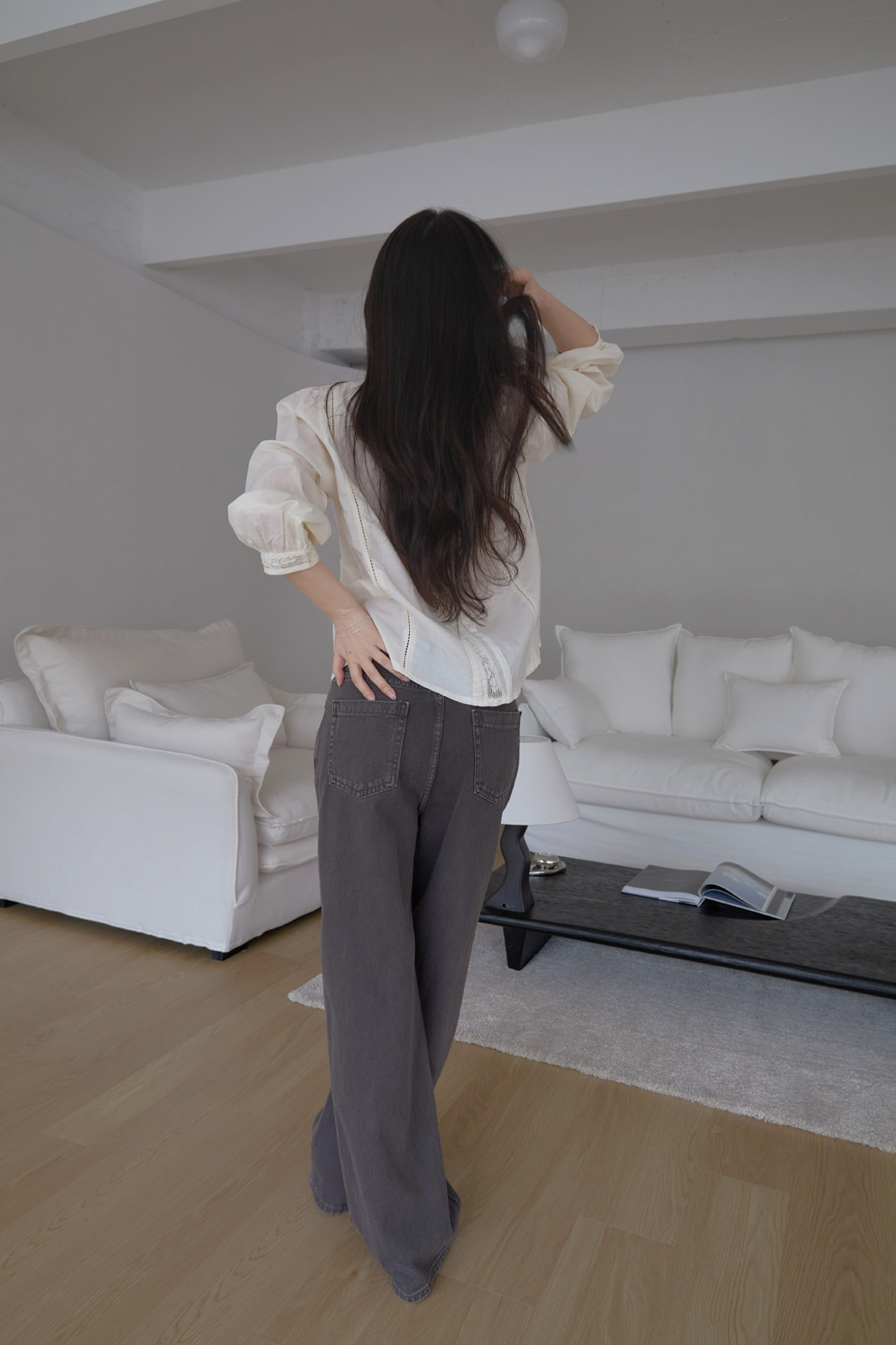 コットンフリルギャザーレースアップレースブラウス春夏秋 | 詳細画像9