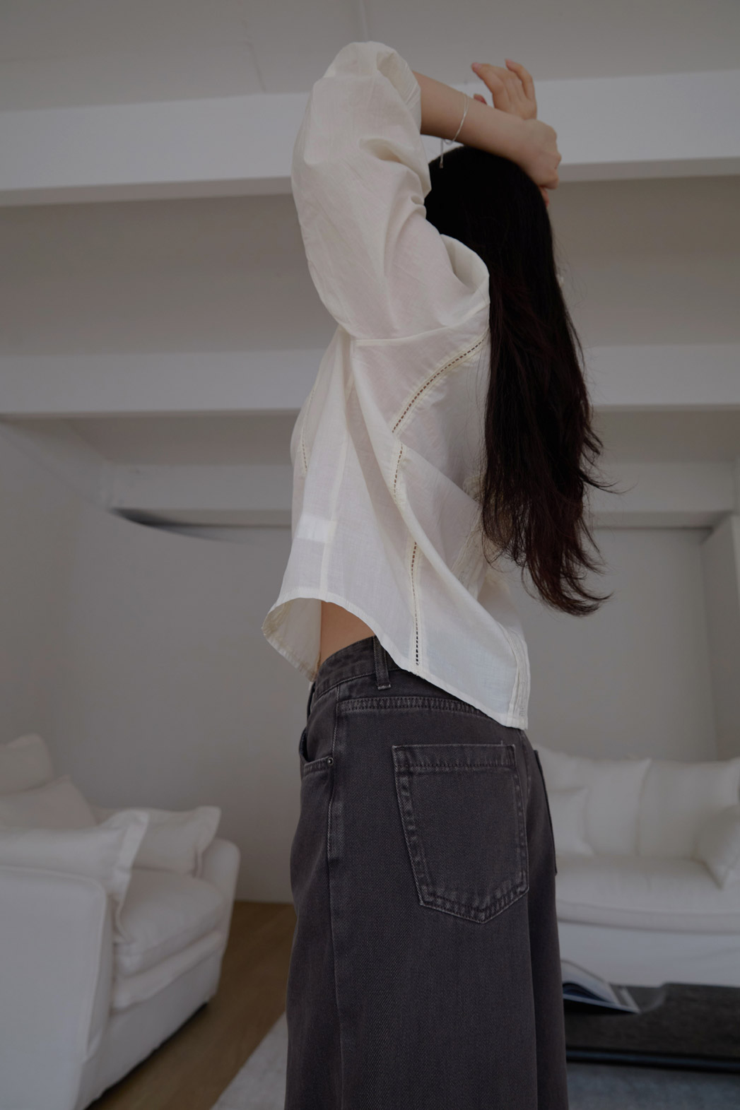 コットンフリルギャザーレースアップレースブラウス春夏秋 | 詳細画像17