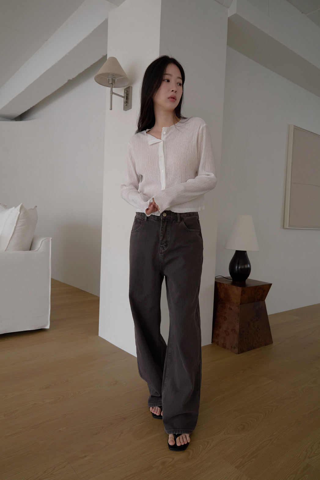 ベルベットベロアプリーツスリム無地ブラウス春夏秋 | 詳細画像3