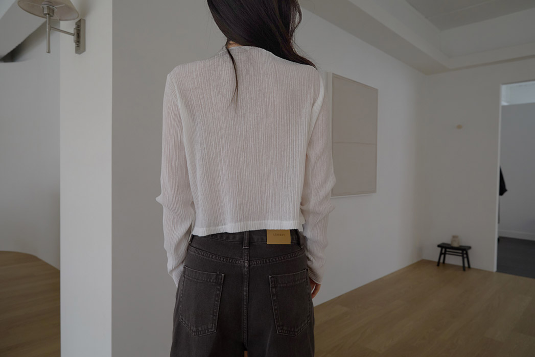 ベルベットベロアプリーツスリム無地ブラウス春夏秋 | 詳細画像15