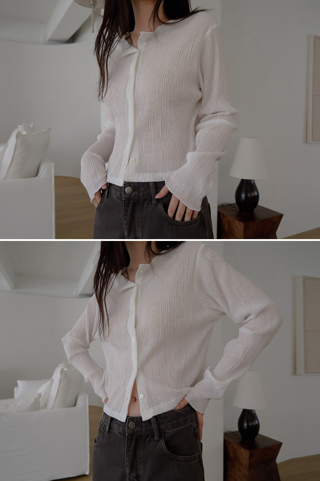 ベルベットベロアプリーツスリム無地ブラウス春夏秋 | 詳細画像19