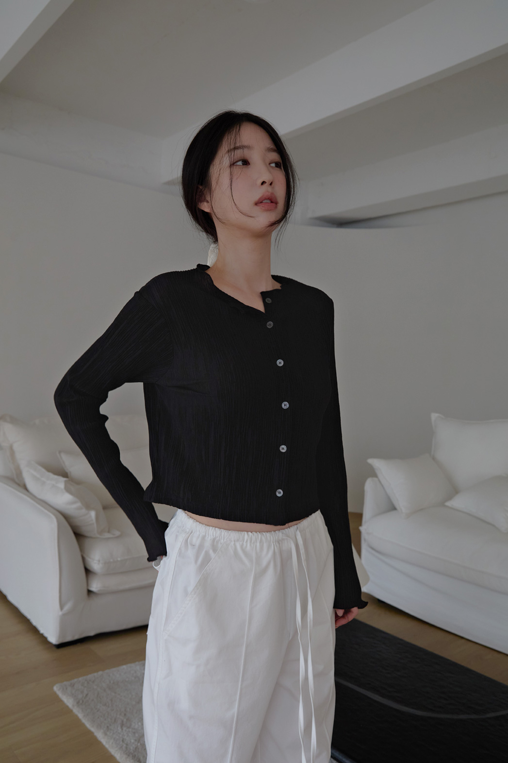 ベルベットベロアプリーツスリム無地ブラウス春夏秋 | 詳細画像27