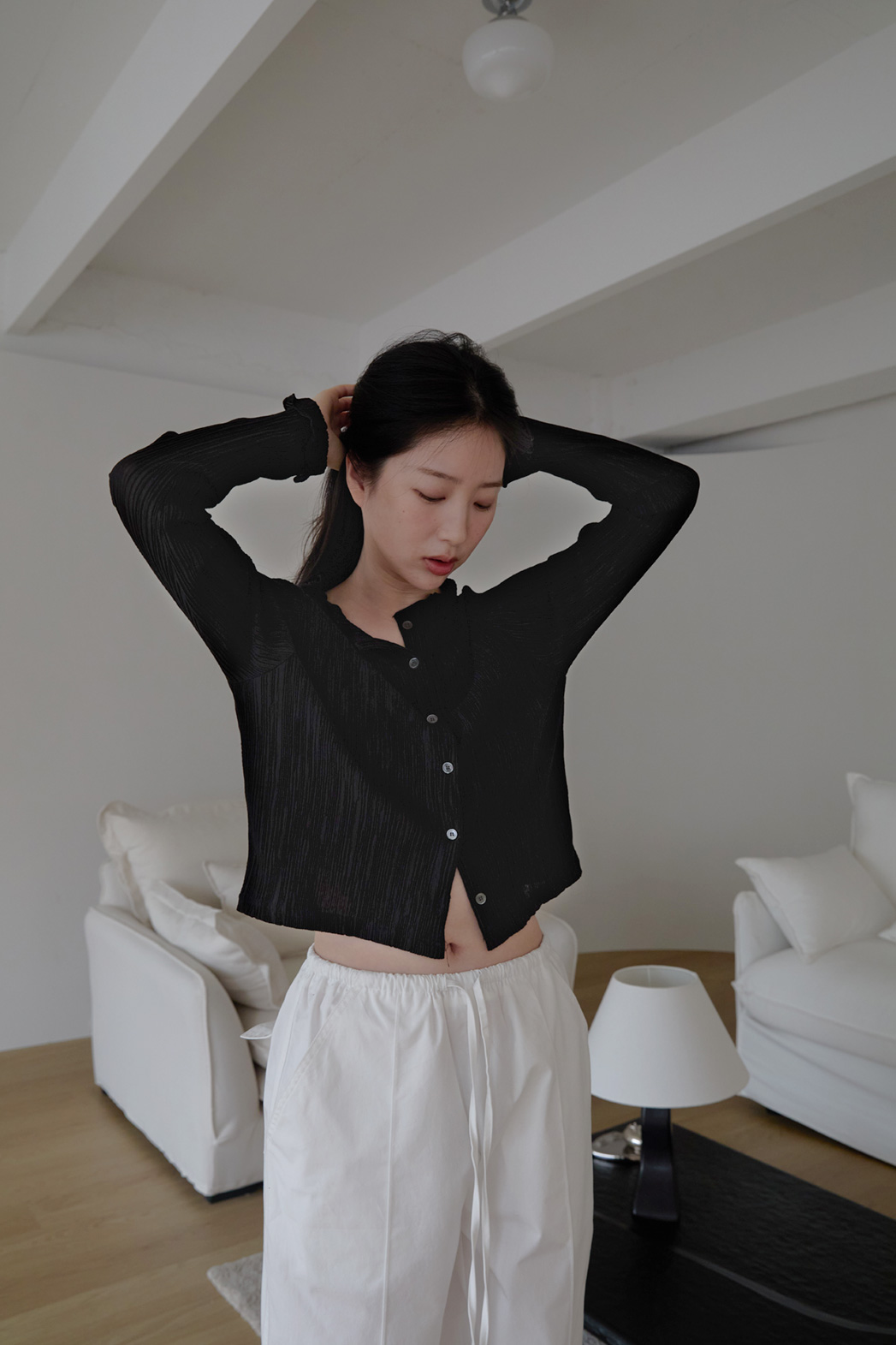 ベルベットベロアプリーツスリム無地ブラウス春夏秋 | 詳細画像29