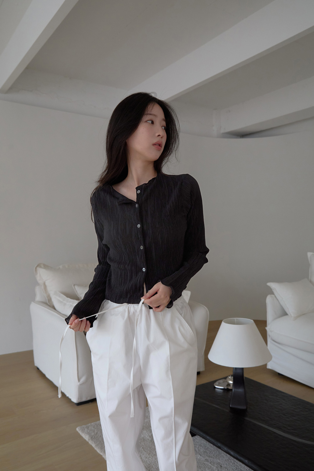 ベルベットベロアプリーツスリム無地ブラウス春夏秋 | 詳細画像31