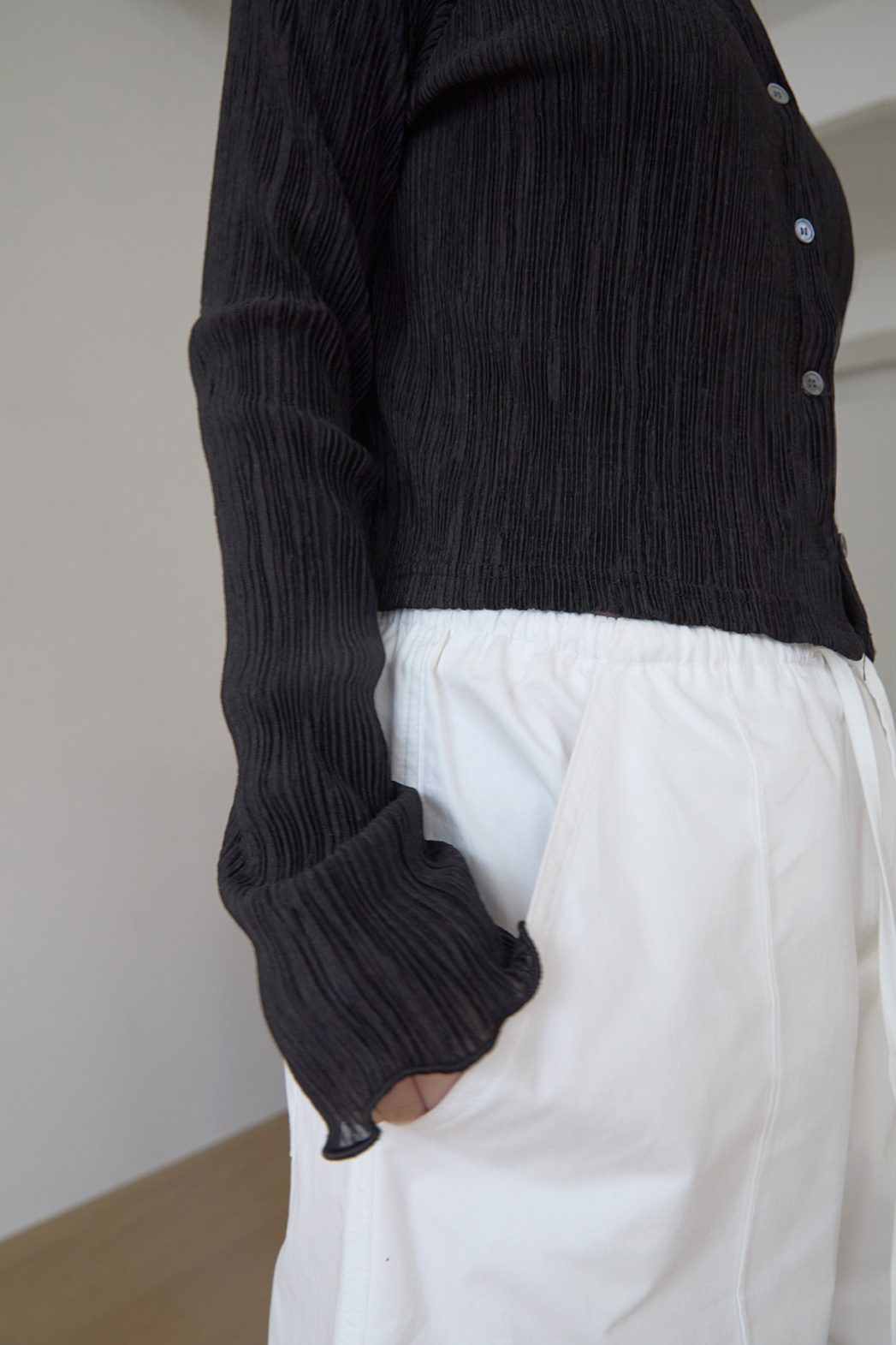 ベルベットベロアプリーツスリム無地ブラウス春夏秋 | 詳細画像36