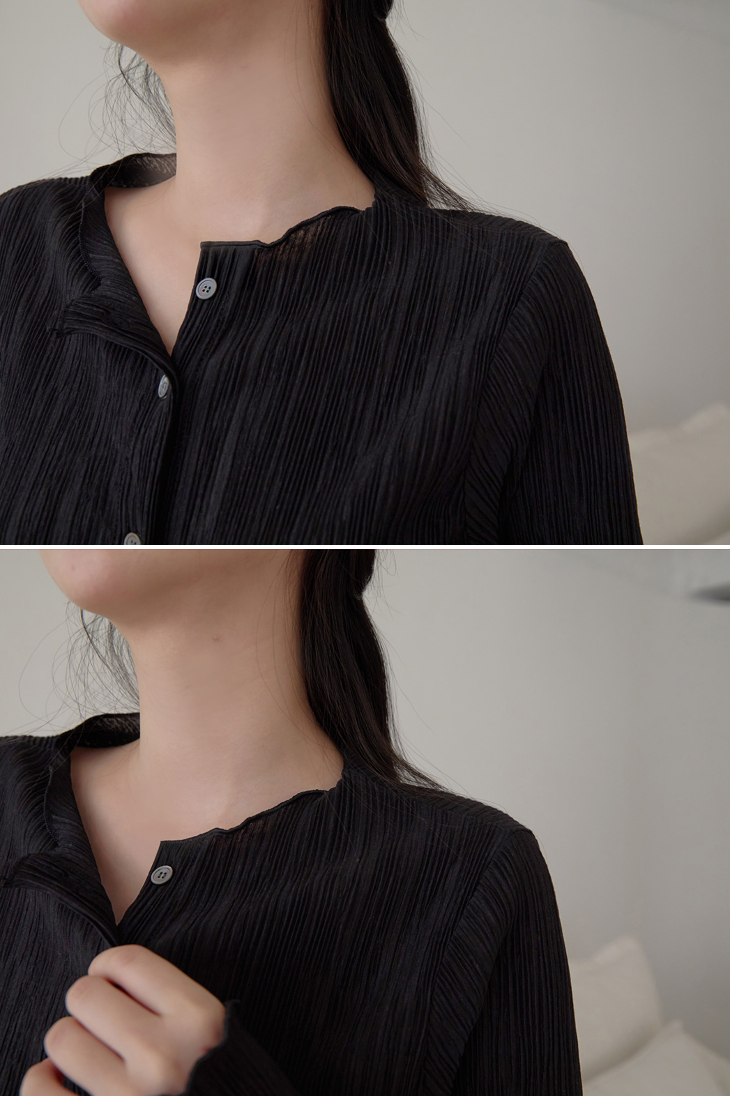 ベルベットベロアプリーツスリム無地ブラウス春夏秋 | 詳細画像37