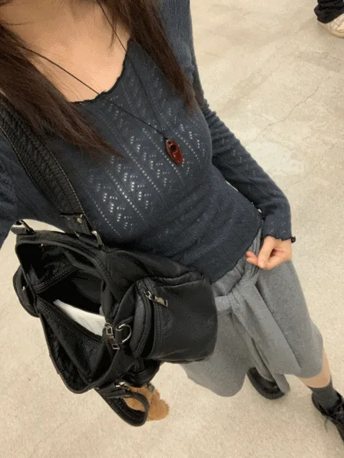 ビンテージパンチングUネック長袖メロウニット | banincci | 詳細画像1