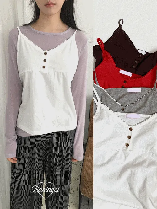 コットンレーススリムボタンベーシックキャミソール | banincci | 詳細画像1