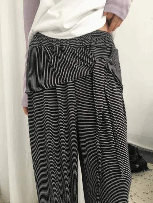 ウエストゴムワイドボウタイラップボーダーパンツトレーニング | banincci | 詳細画像1