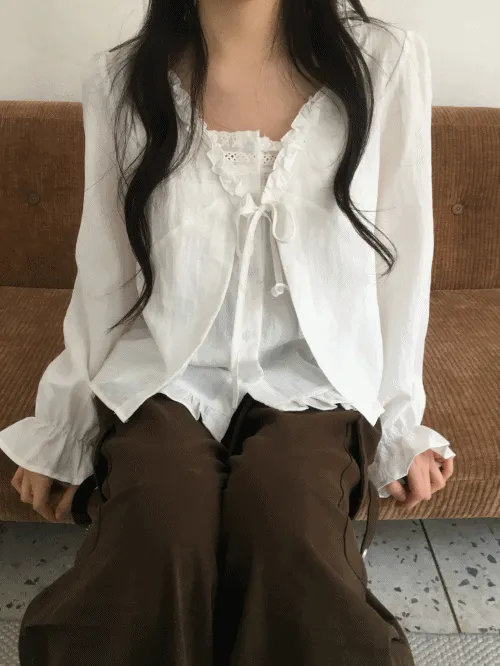 コットンフリルベーシック長袖レイヤードブラウス | banincci | 詳細画像1