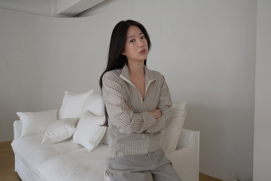 コットンハイネックベーシックセミクロップドストライプチェックジャンパー春夏秋 | 詳細画像14