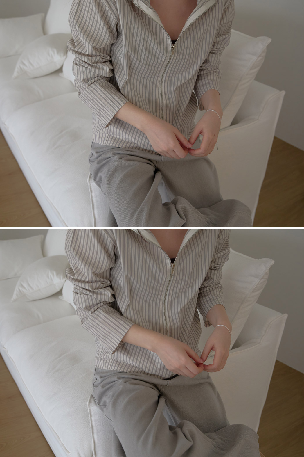 コットンハイネックベーシックセミクロップドストライプチェックジャンパー春夏秋 | 詳細画像18