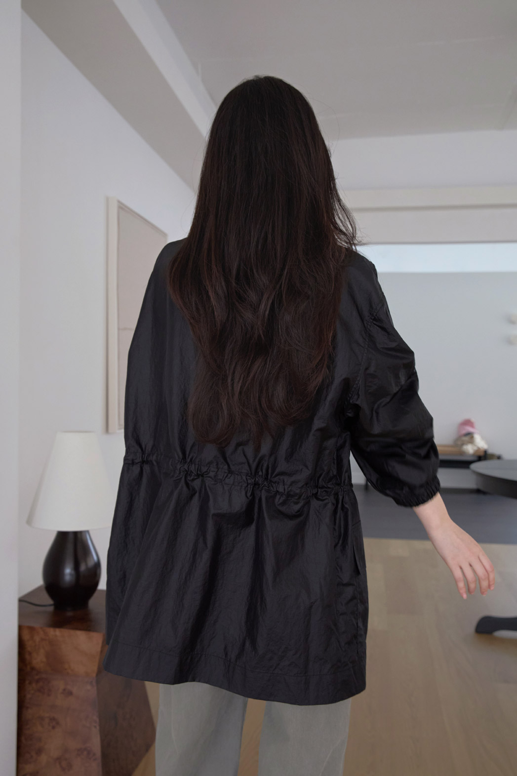 ナイロンハイネックドローコードミドル無地ジャンパー春夏秋 | 詳細画像11