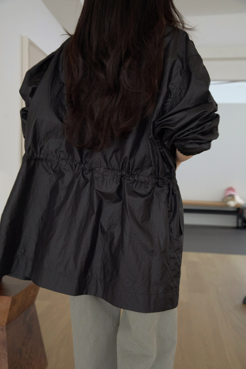 ナイロンハイネックドローコードミドル無地ジャンパー春夏秋 | 詳細画像13