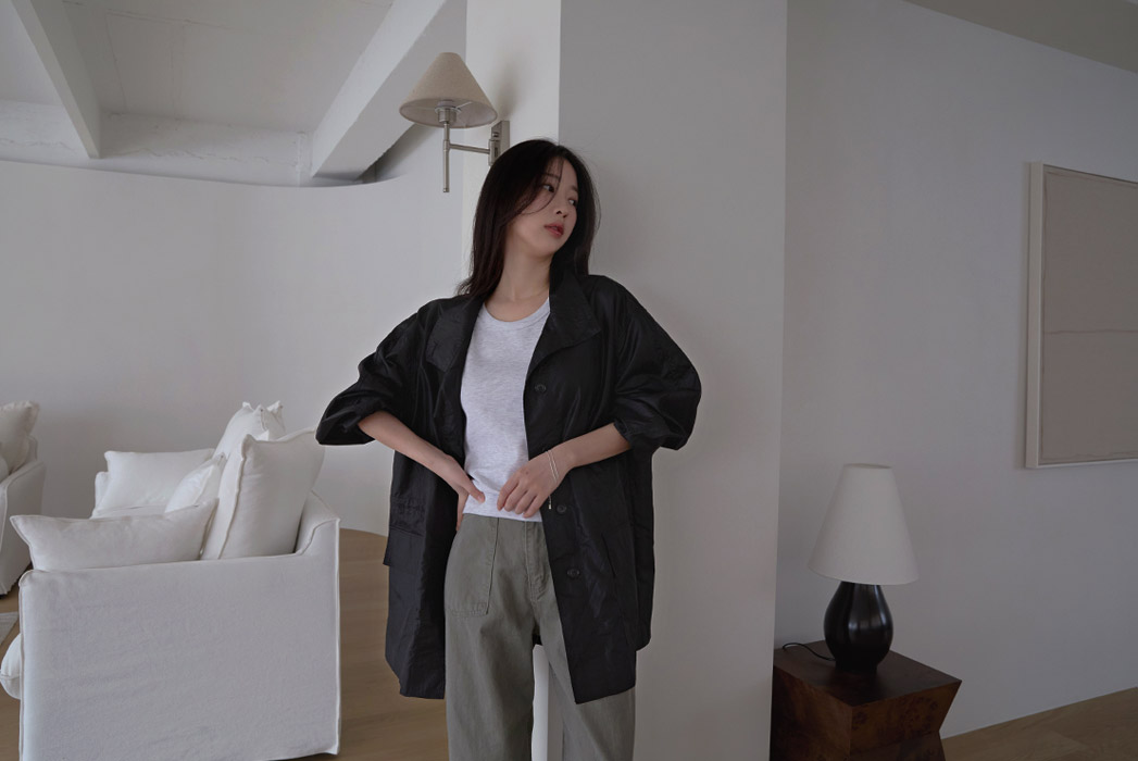 ナイロンハイネックドローコードミドル無地ジャンパー春夏秋 | 詳細画像15