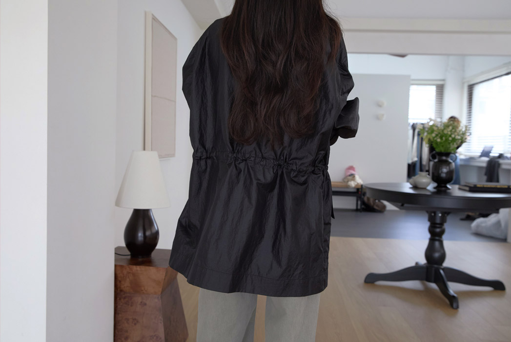 ナイロンハイネックドローコードミドル無地ジャンパー春夏秋 | 詳細画像16