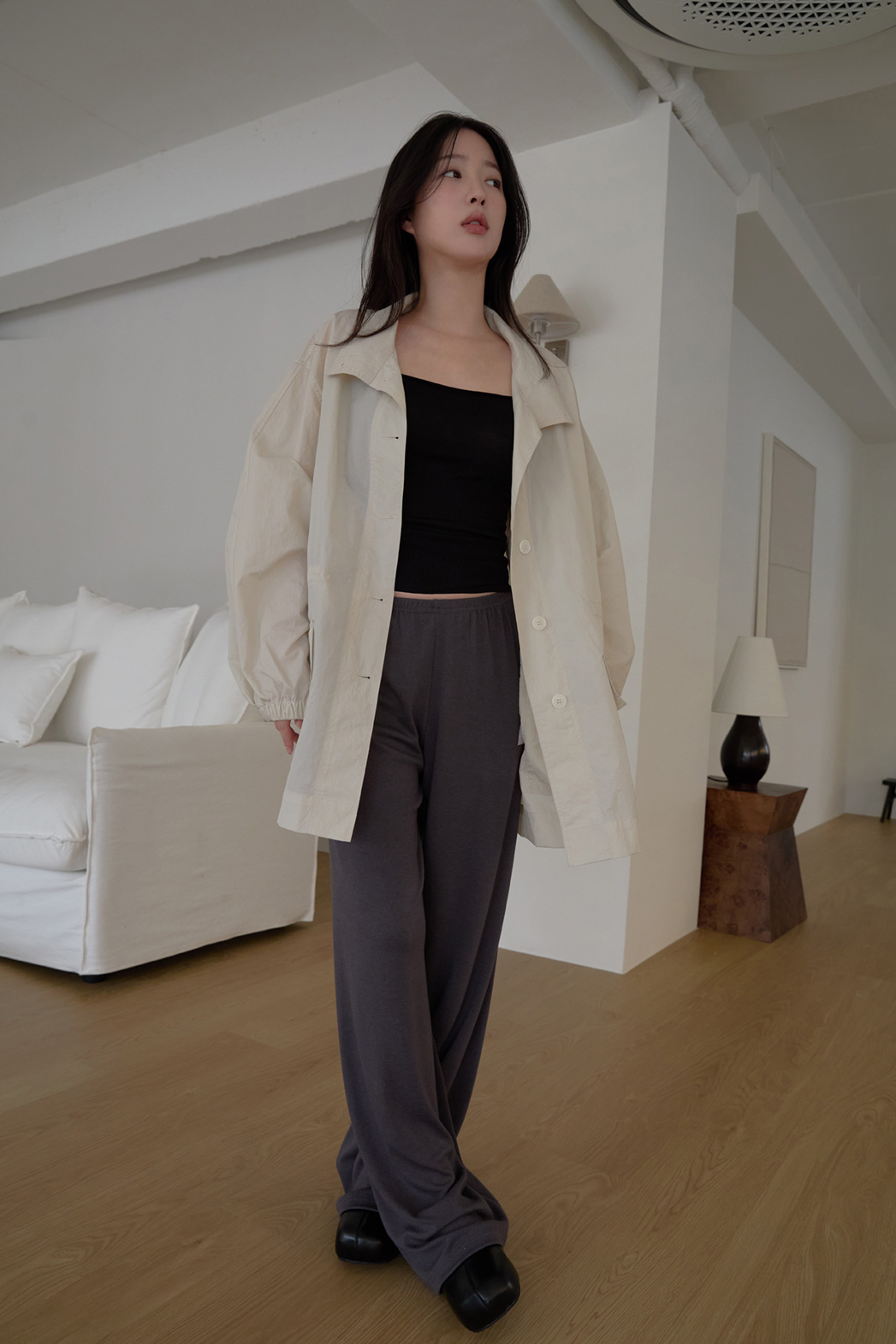 ナイロンハイネックドローコードミドル無地ジャンパー春夏秋 | 詳細画像18